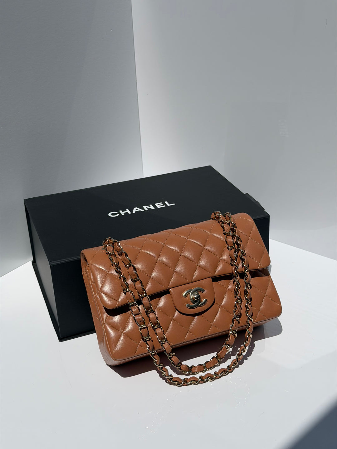 Chanel Small Classic Flap Bag Lambskin Caramel Light Gold Hardware 2022