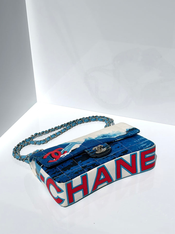 Chanel Surf Line Choco Bar Flap Blue Canvas Silver Hardware 2002 (Copy)