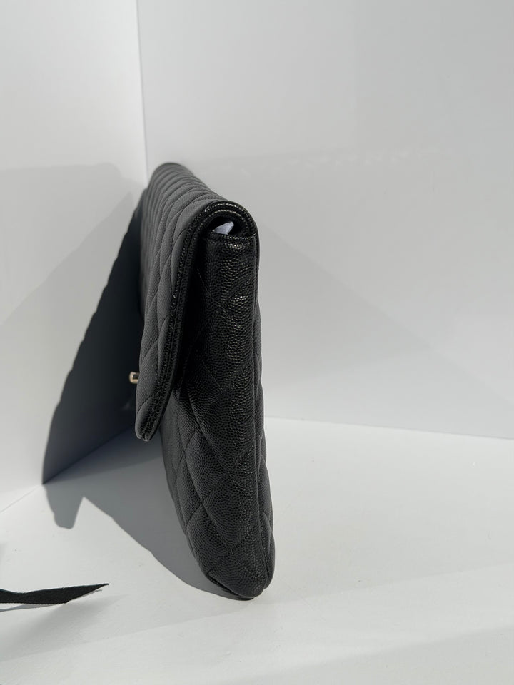 Chanel 18B Black Classic Quilted Caviar Clutch