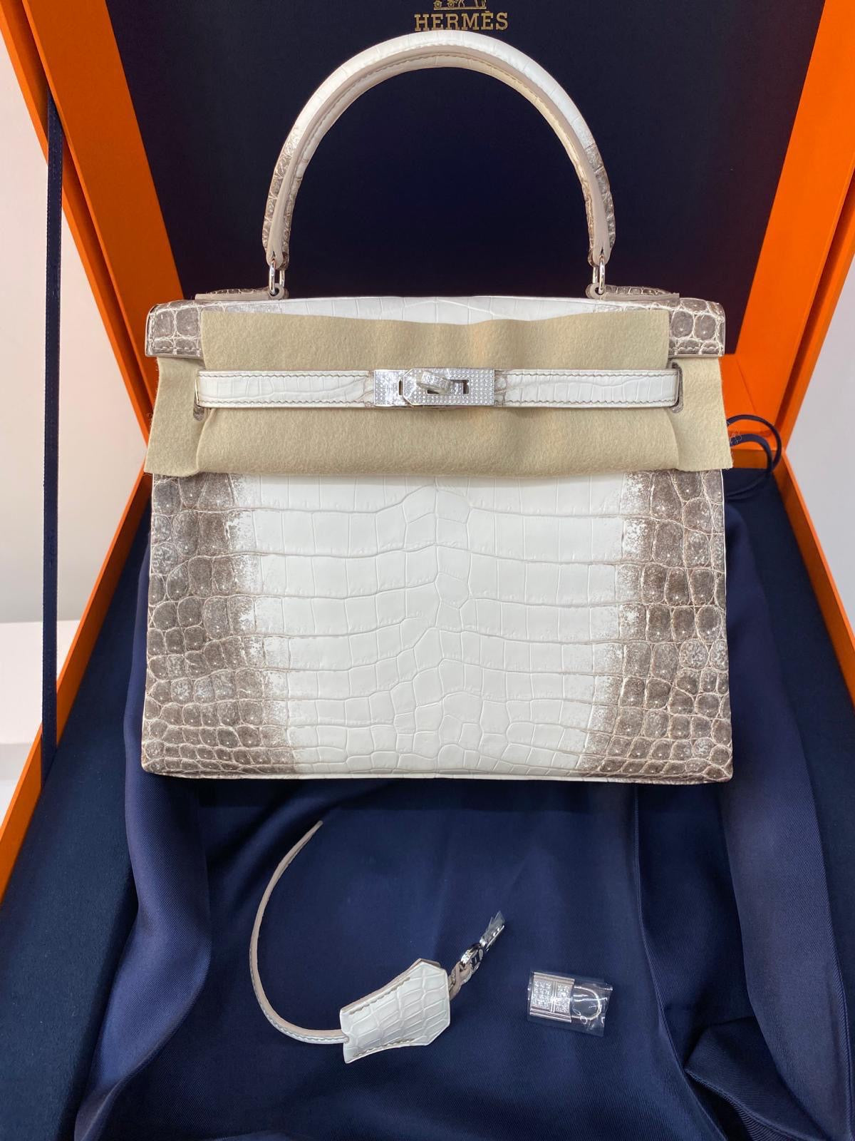 Hermes 2023 Matte Niloticus Diamond Crocodile Himalaya Kelly Retourne 25