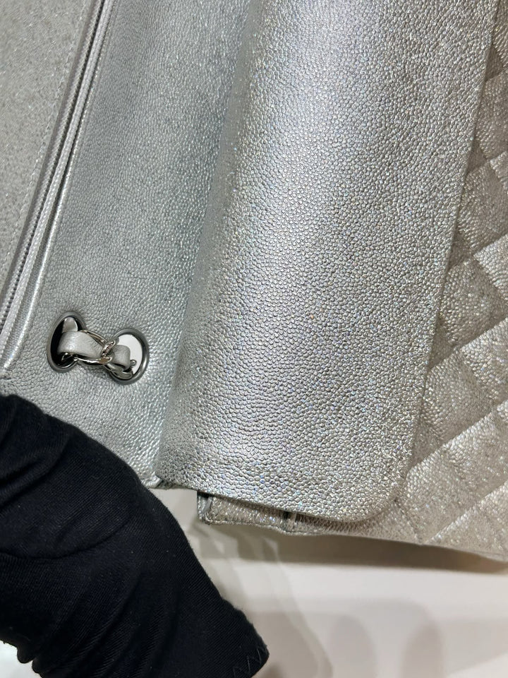 Chanel 21K Medium Flap Bag Silver Metallic Caviar Leather Silver Tone Hardware 2021