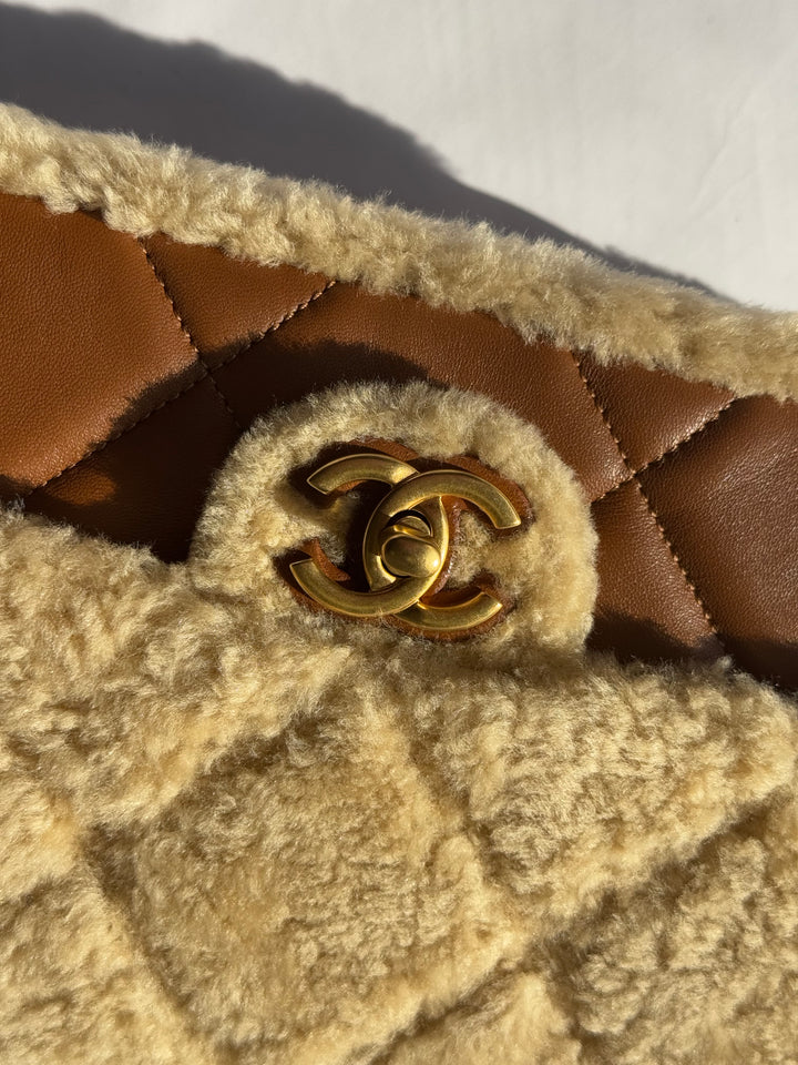 Chanel 24K Brown Shearling Medium Flap Bag