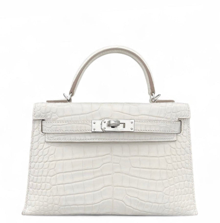 Hermes Mini Sellier Nata Boreal Satin Matte Alligator Kelly 20