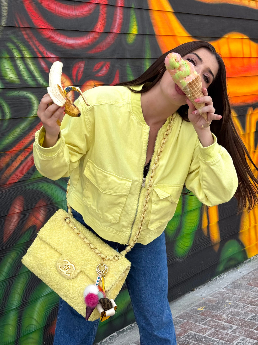 Chanel Yellow Terry Cloth Vintage Maxi Flap Bag