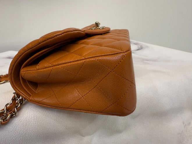 Chanel 21A Small Caramel Caviar Classic Flap Bag + LGHW