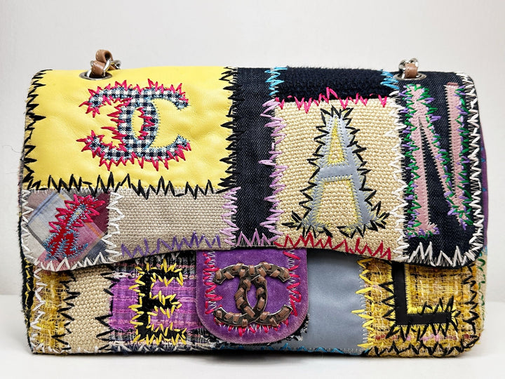 Chanel Jumbo Single Flap Patchwork Multicolor Tweed Silver Hardware 2015