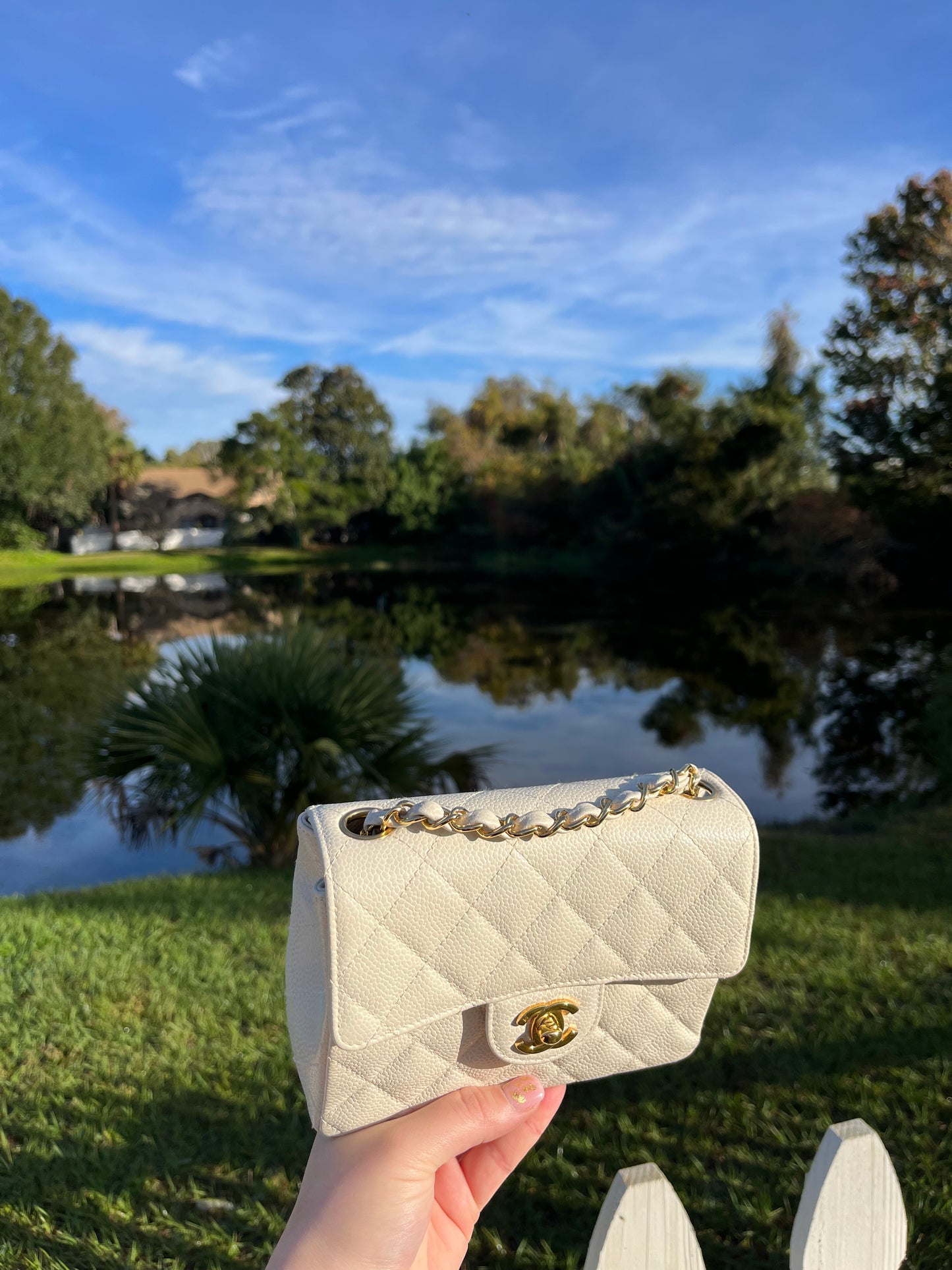 Chanel Cream Caviar Vintage Mini Square Flap Bag