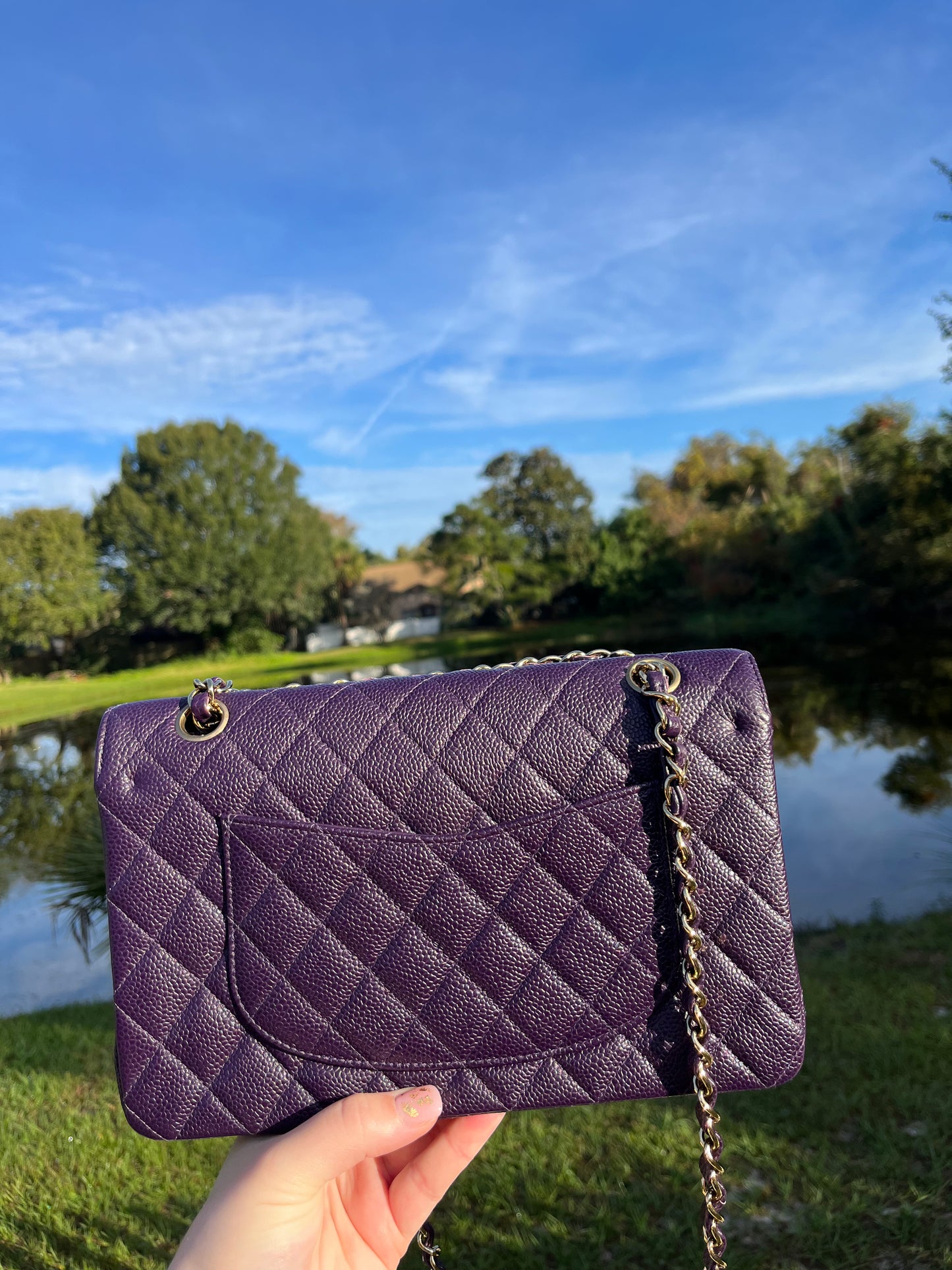 Chanel Purple Medium Vintage Caviar Classic Flap