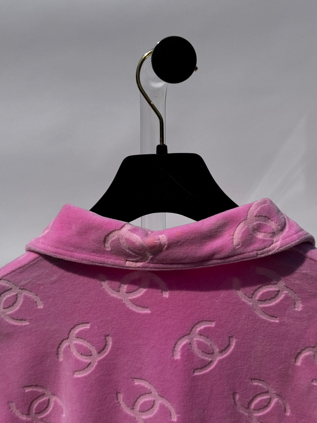 Chanel Spring 1996 Pink Velour CC Button Top X EstherandSasha