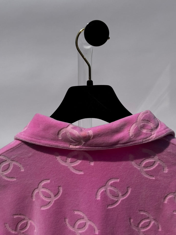 Chanel Spring 1996 Pink Velour CC Button Top X EstherandSasha
