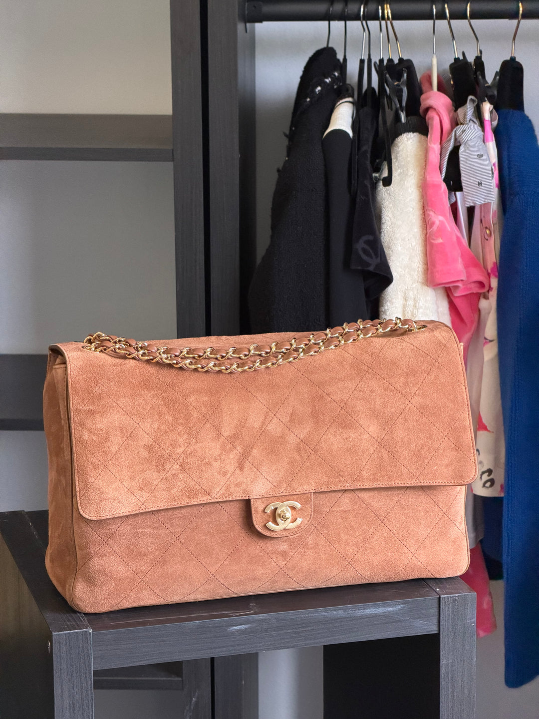 Chanel Maxi Flap Souplissimo Suede Calfskin Camel Gold Hardware 2026