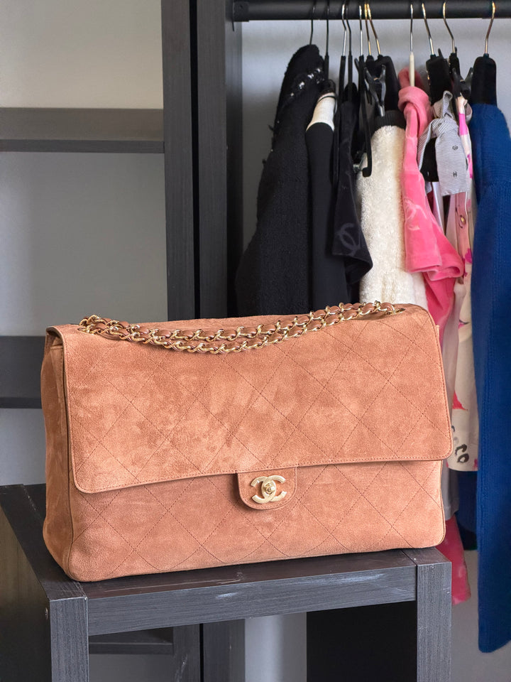 Chanel Maxi Flap Souplissimo Suede Calfskin Camel Gold Hardware 2026