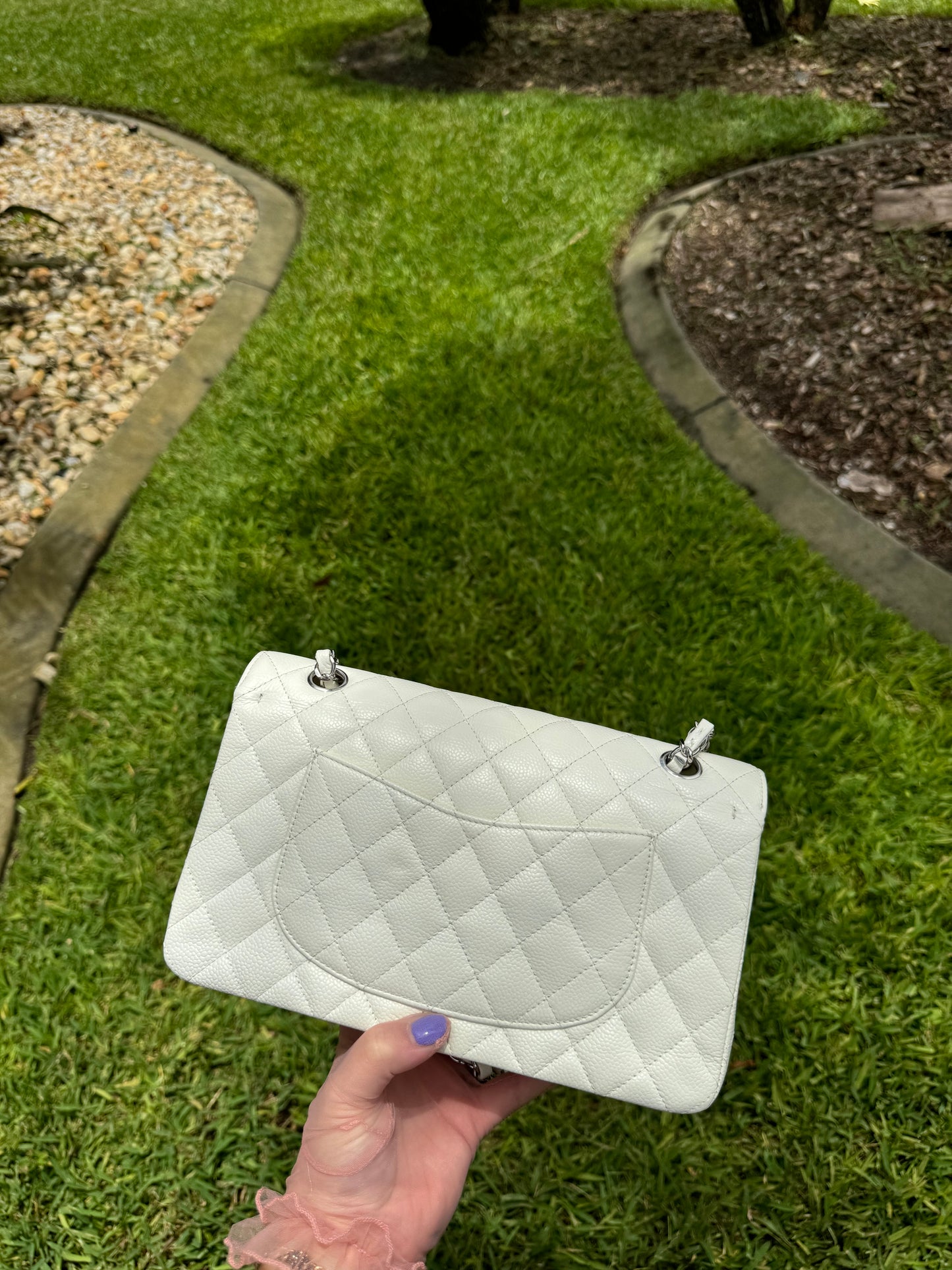 Chanel Medium White Classic Caviar Flap Bag