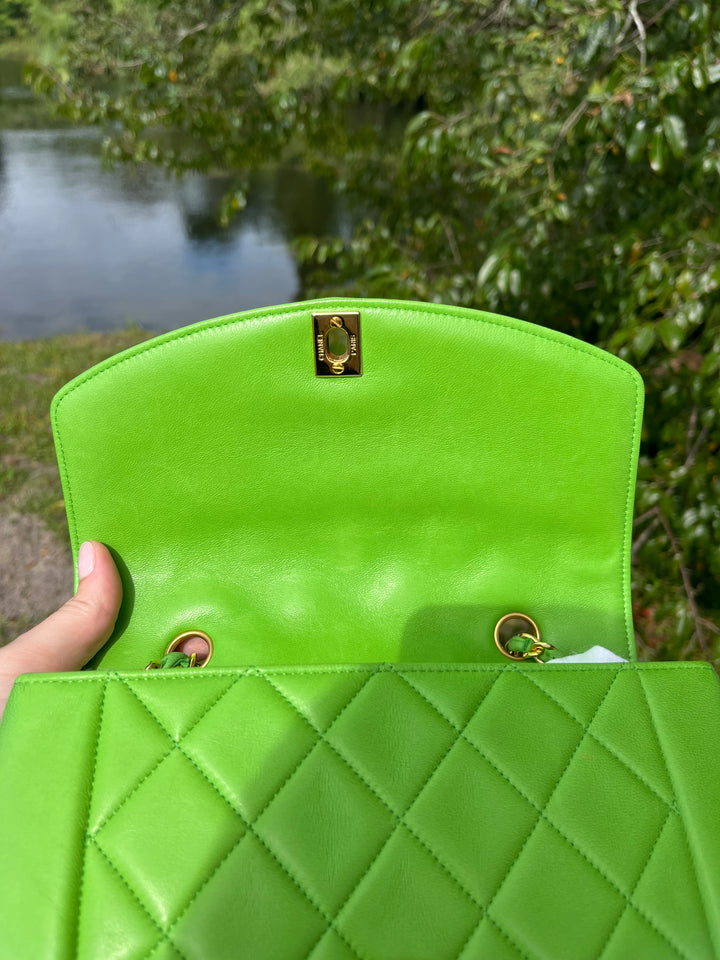 Chanel Rare Green Vintage Medium Lambskin Diana Flap Bag