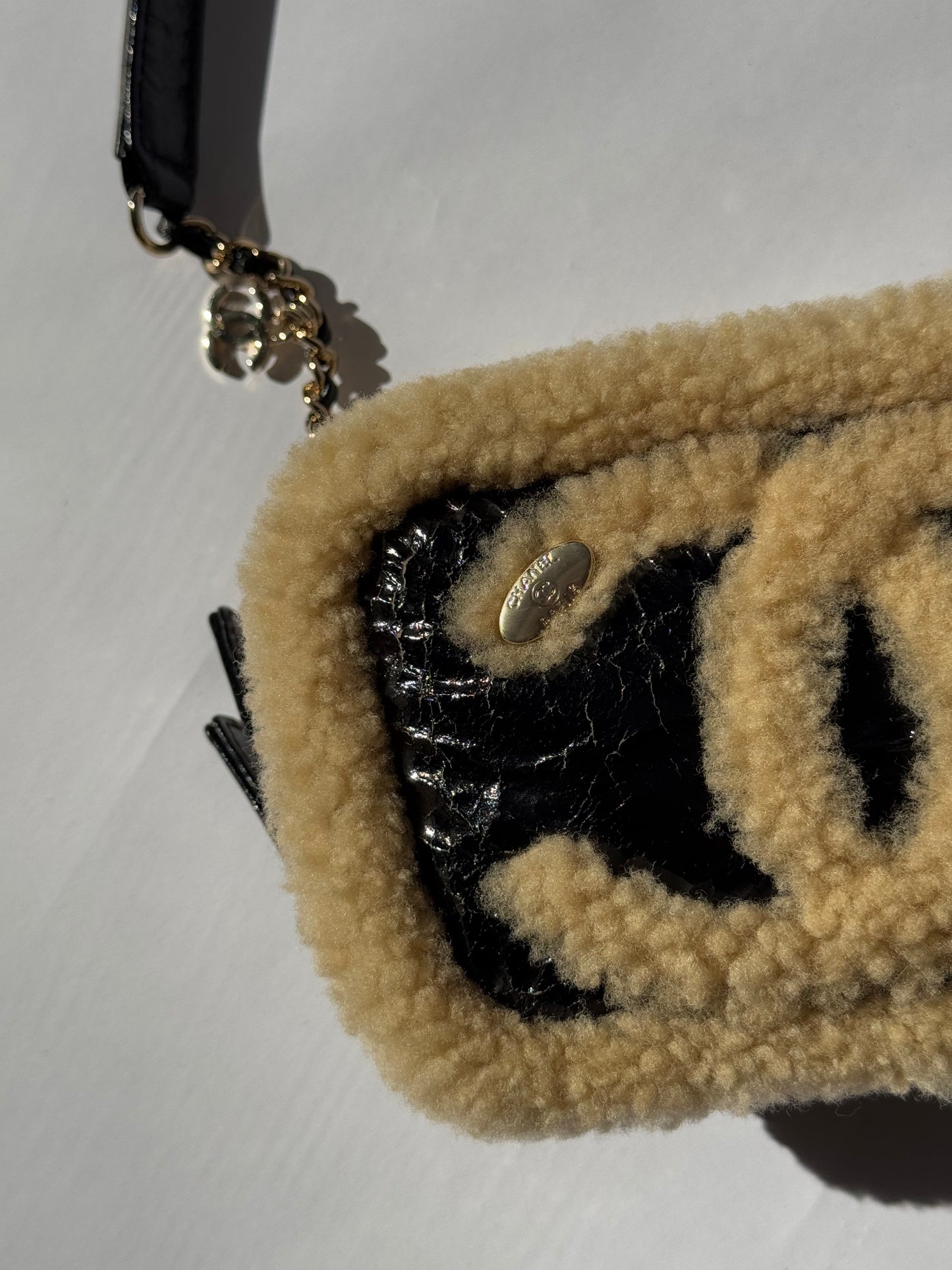 Chanel Shiny Crumpled Sheepskin Shearling CC Mania Waist Bag