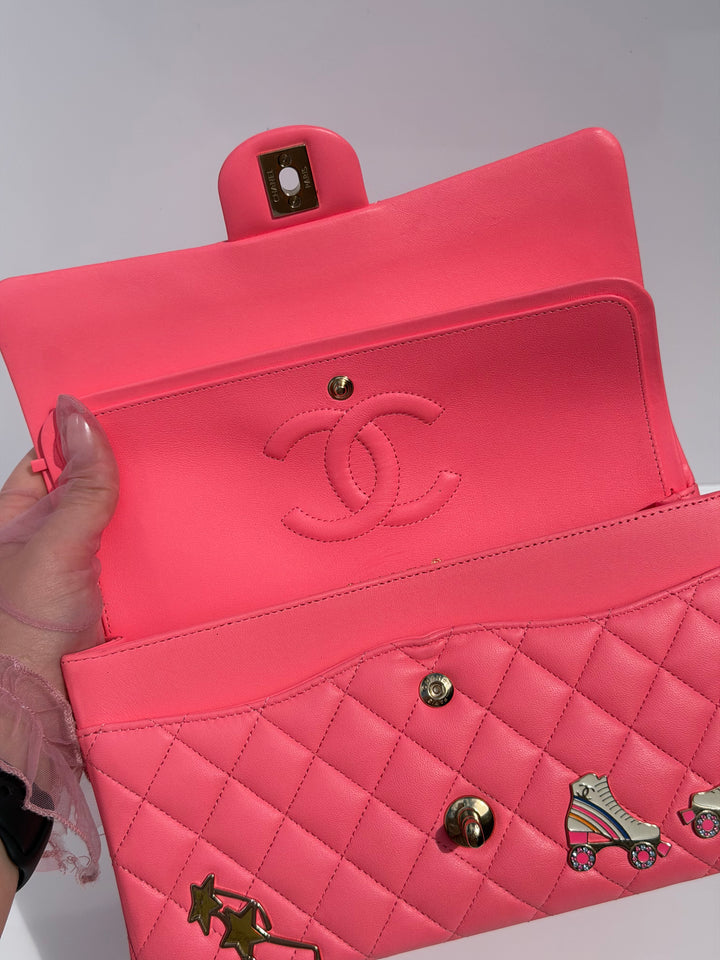 Chanel Medium Hollywood Charms Classic Flap Bag Pink Lambskin Light Gold Hardware 2024