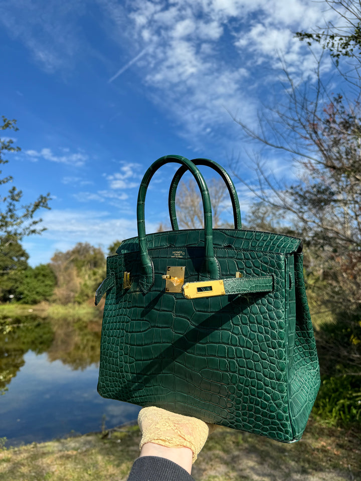 Hermes Matte Croc Vert Fonce Birkin 30