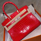 Hermes White Gold Diamond Geranium Crocodile Birkin 30