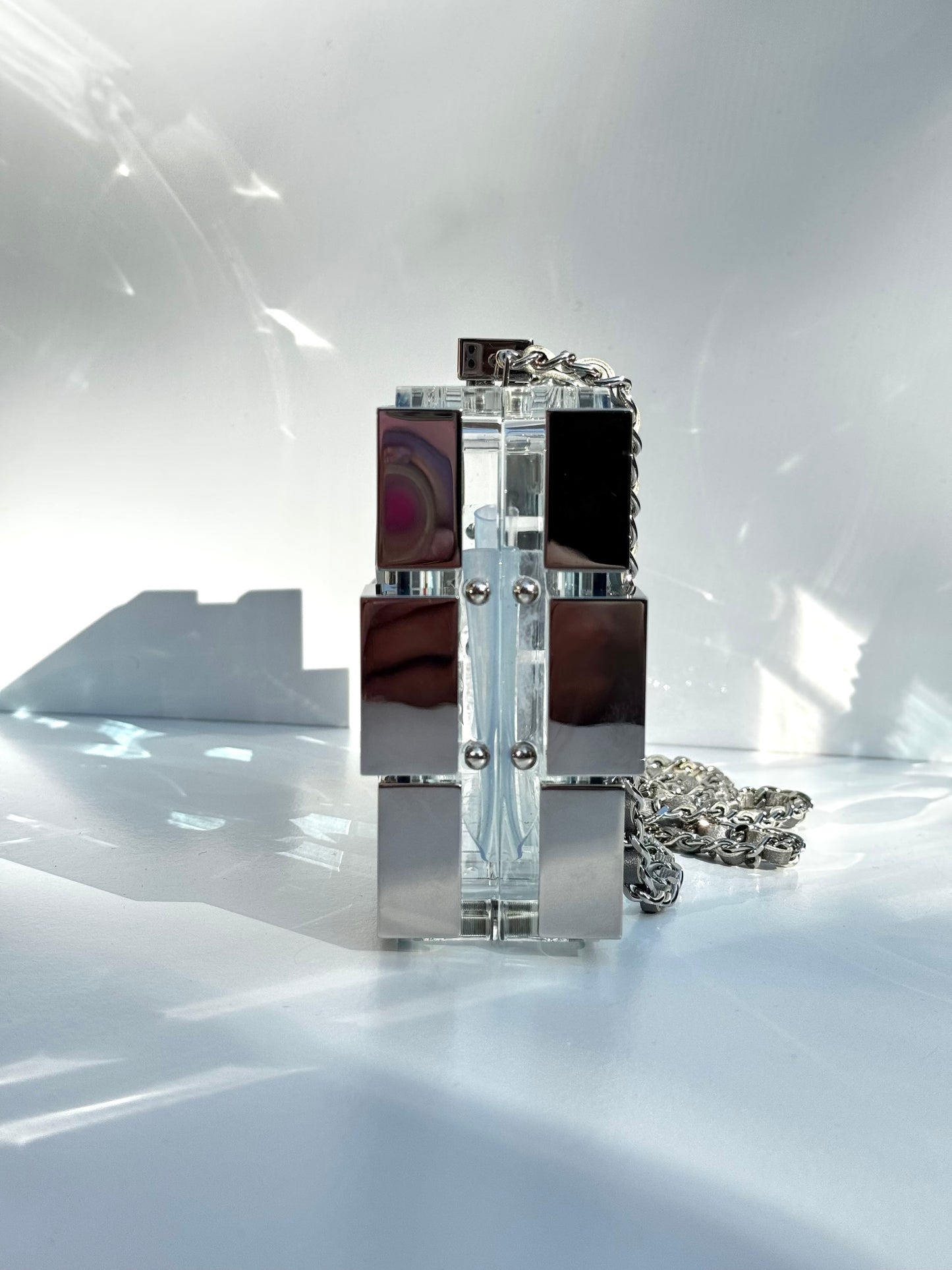 Chanel Plexiglass Blue & Silver Barcode Lego Minaudiere
