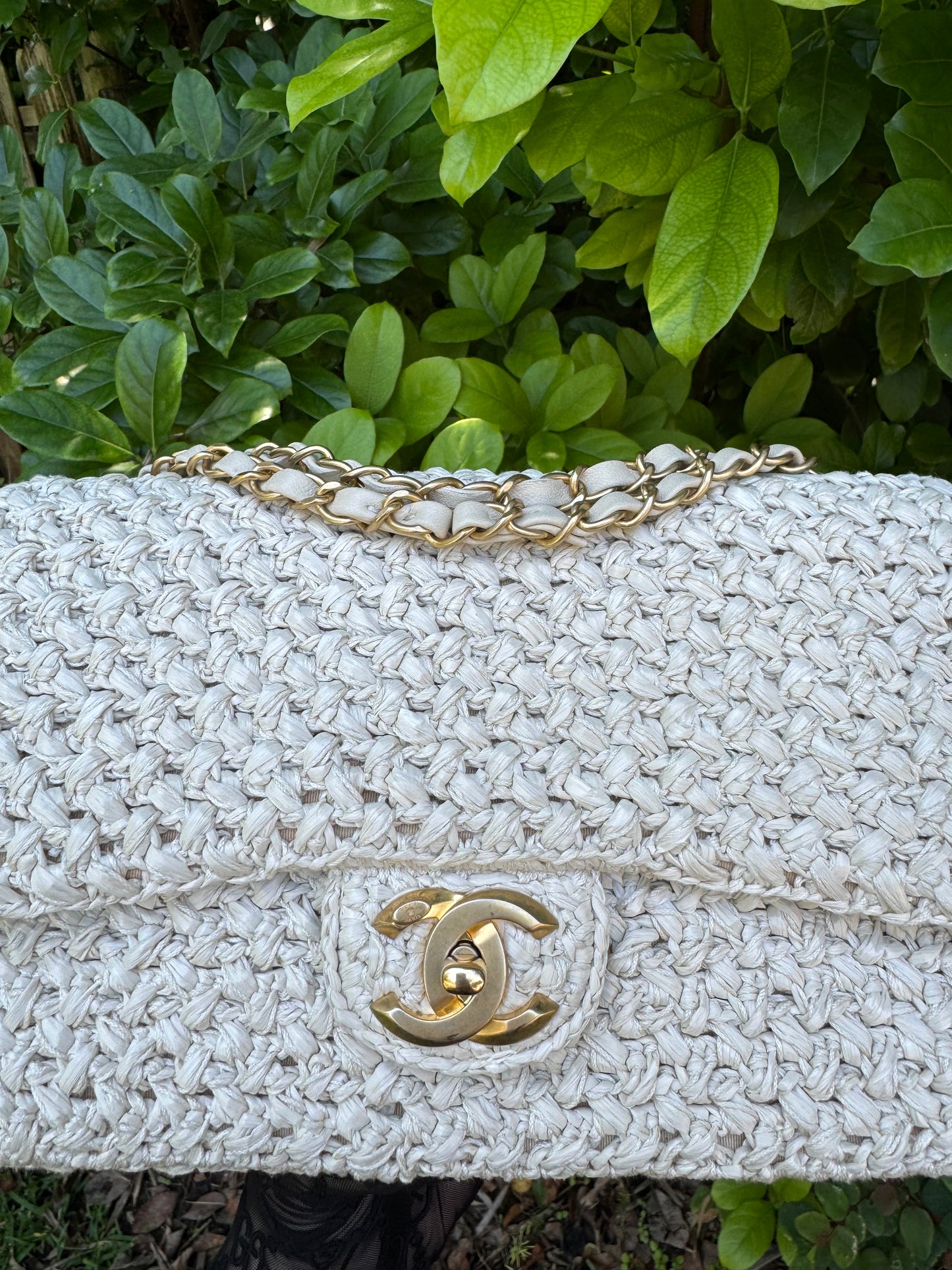 Chanel 18C Tan Ancient Greece Raffia Crochet Flap Bag