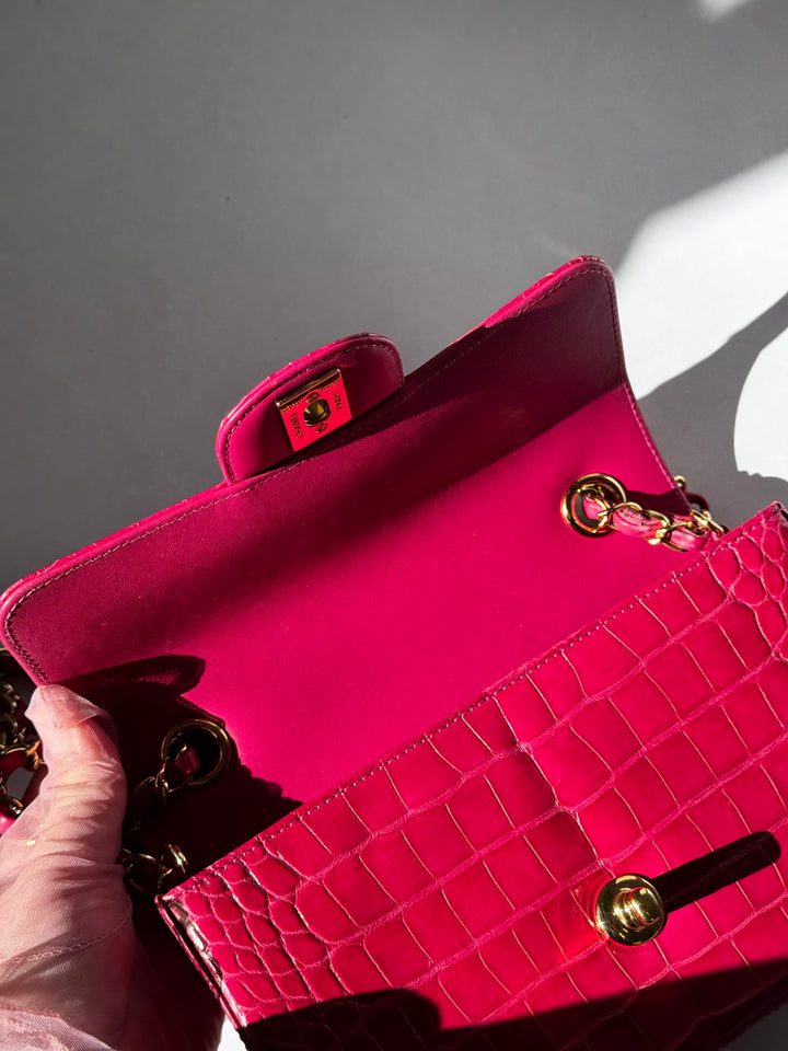 Chanel Pink Crocodile Mini Rectangular Flap Bag