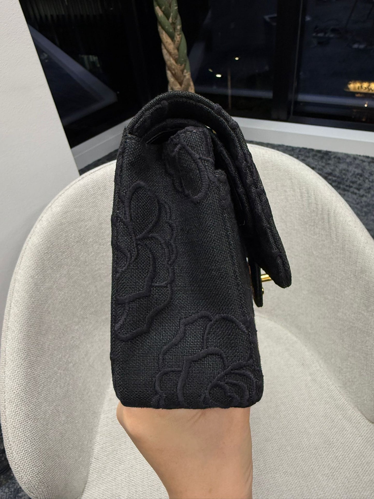 Chanel 1997 Small 24K Black Camellia Classic Flap Bag