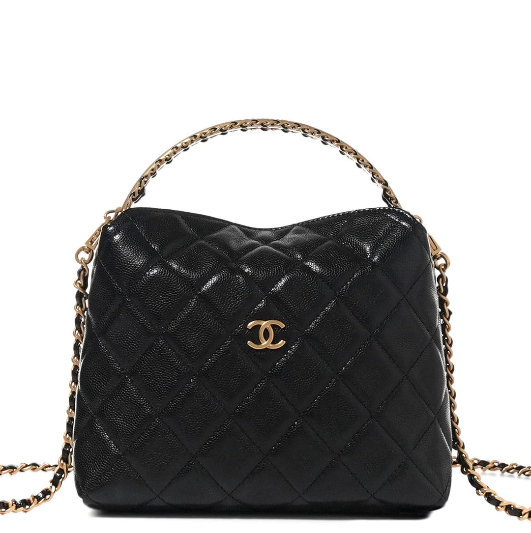 Chanel Top Handle Caviar Clutch With Chain Black Gold Hardware 2024