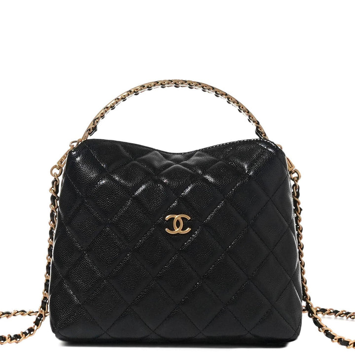 Chanel Top Handle Caviar Clutch With Chain Black Gold Hardware 2024