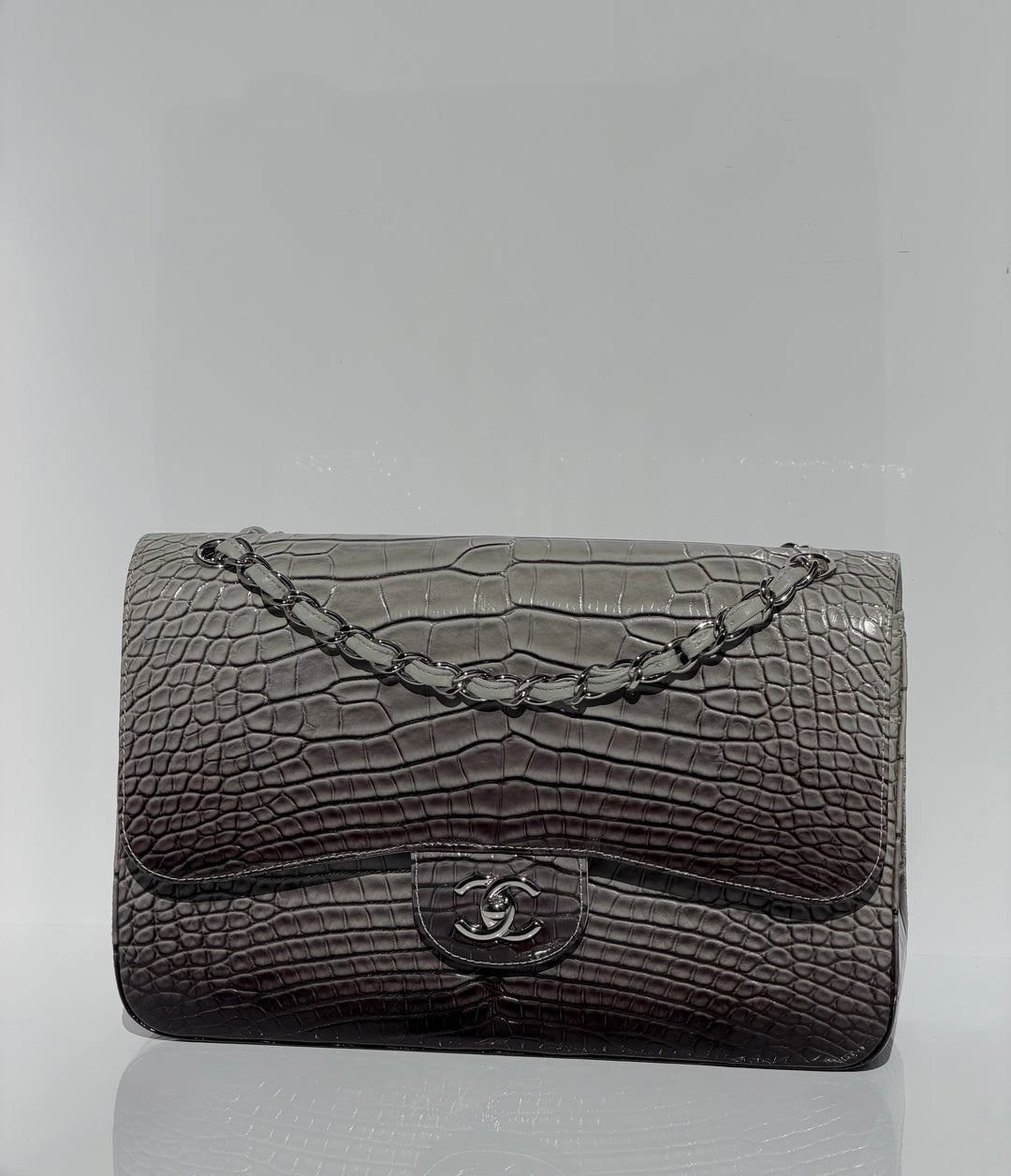 Chanel Jumbo Flap Grey & Black Ombre Alligator Silver Hardware 2015
