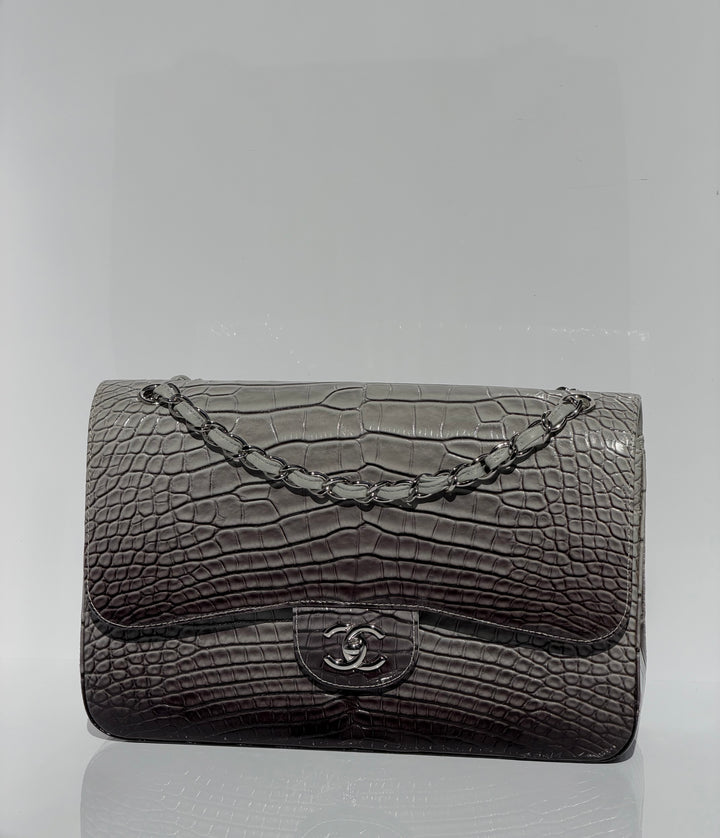 Chanel Jumbo Flap Grey & Black Ombre Alligator Silver Hardware 2015
