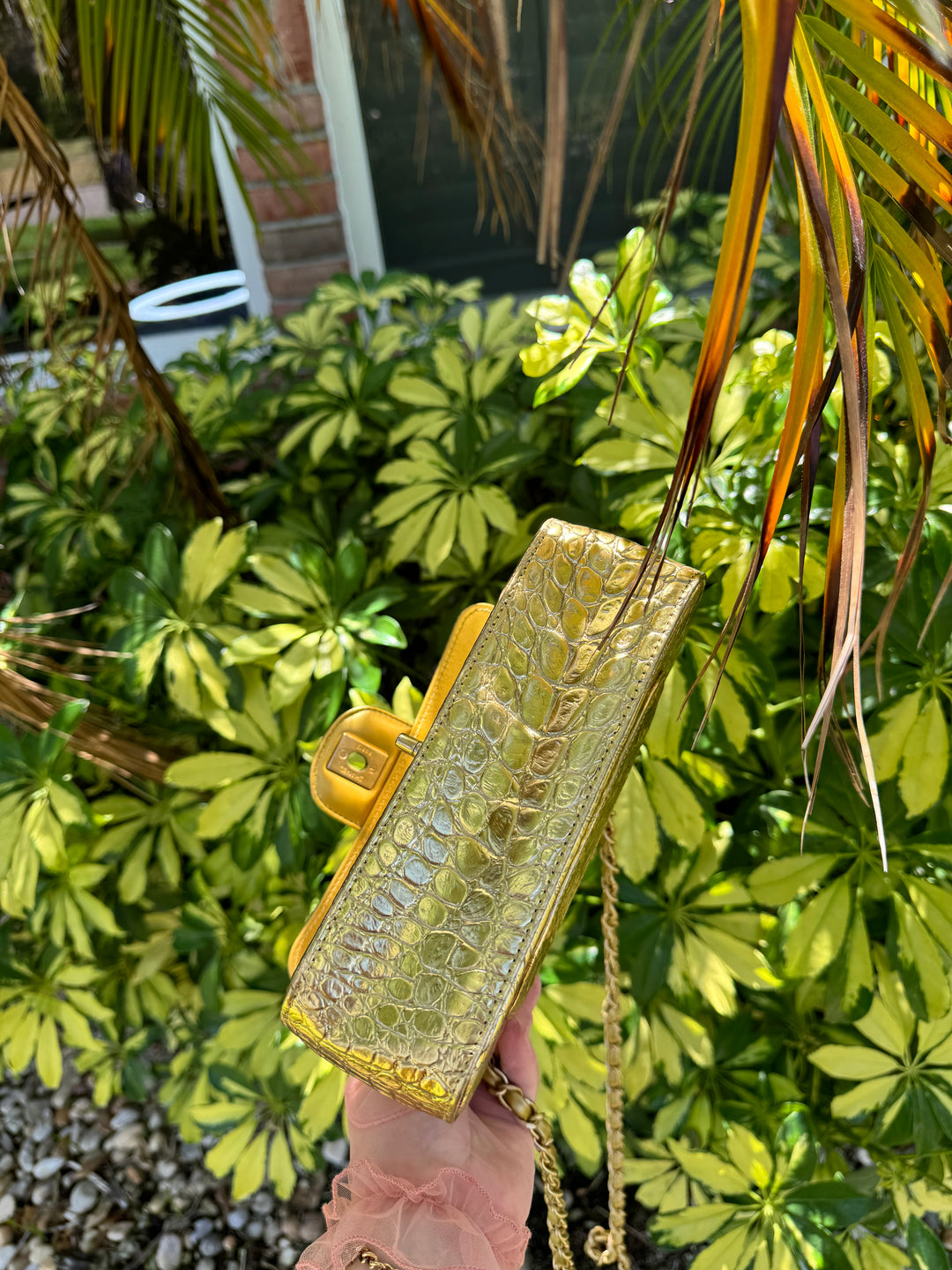 Chanel Gold Croc Embossed Mini Rectangular Flap Bag