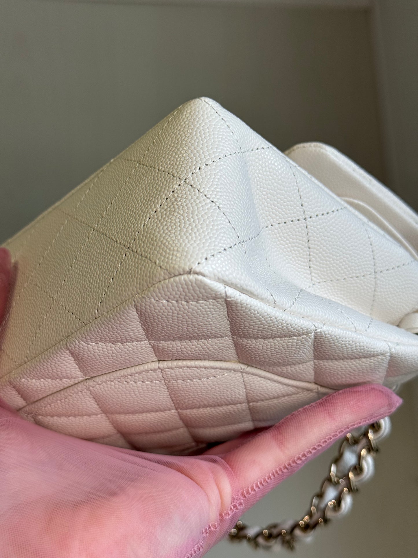 Chanel White Small Caviar Classic Flap Bag