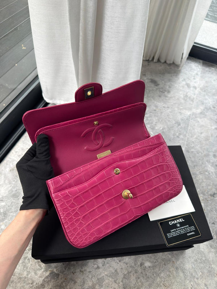 Chanel Medium Classic Flap Bag Matte Alligator Pink Brushed Gold Hardware 2018