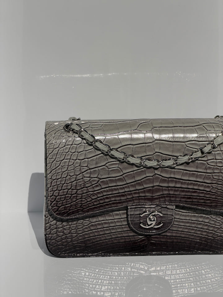 Chanel Jumbo Flap Grey & Black Ombre Alligator Silver Hardware 2015