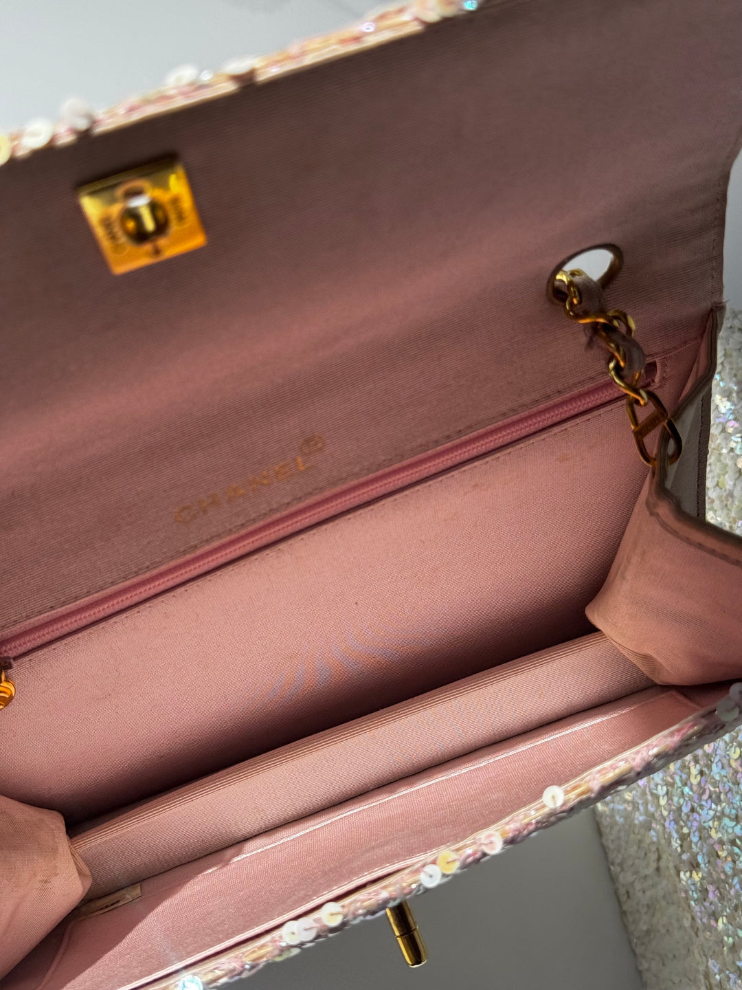 Chanel 1992 Medium Pink Sequin Flap Bag