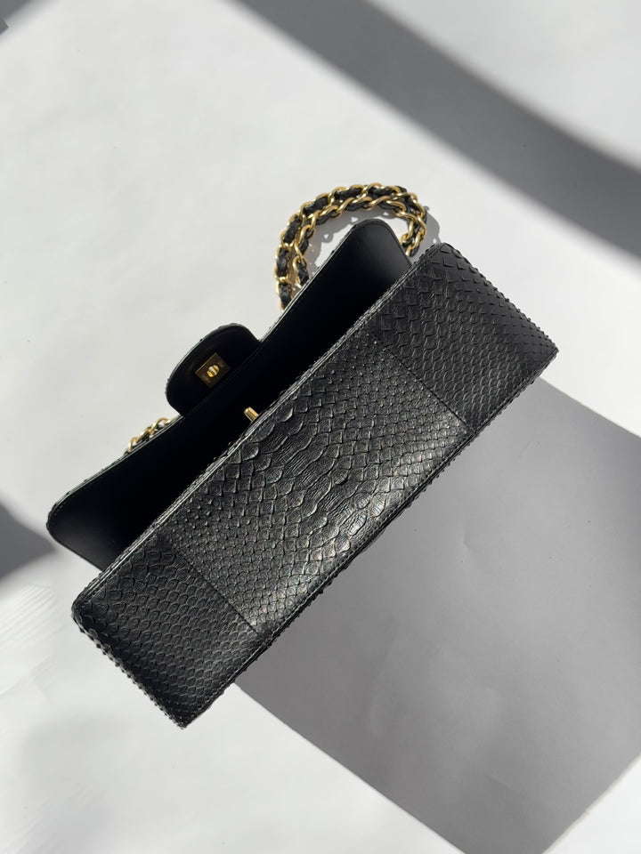 Chanel Jumbo Black Python Double Flap