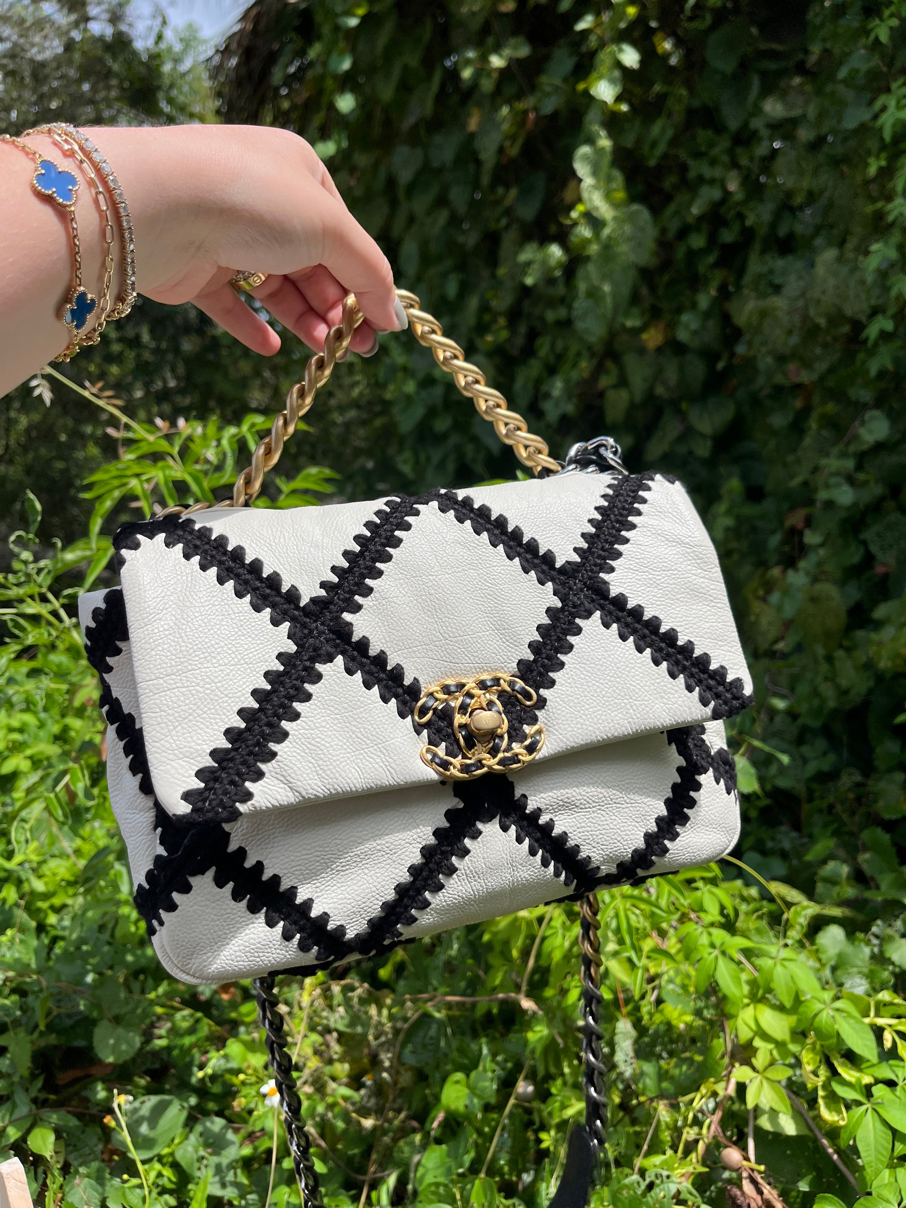 CHANEL 19 Black Crochet Calfskin Quilted 2021 Chain Bag