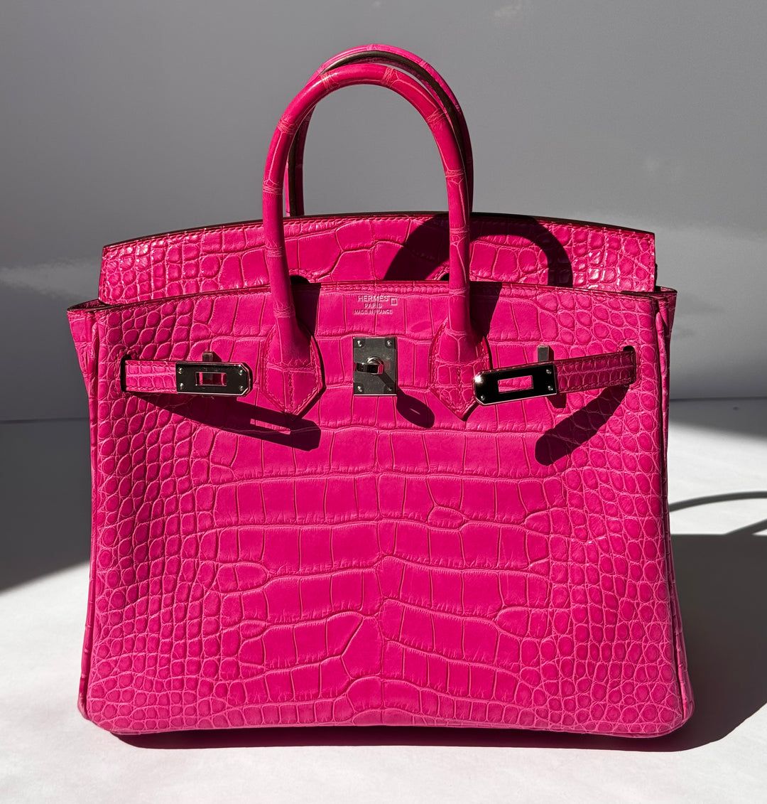 Hermès Birkin 25 Matte Alligator Rose Shocking Palladium Hardware 2019