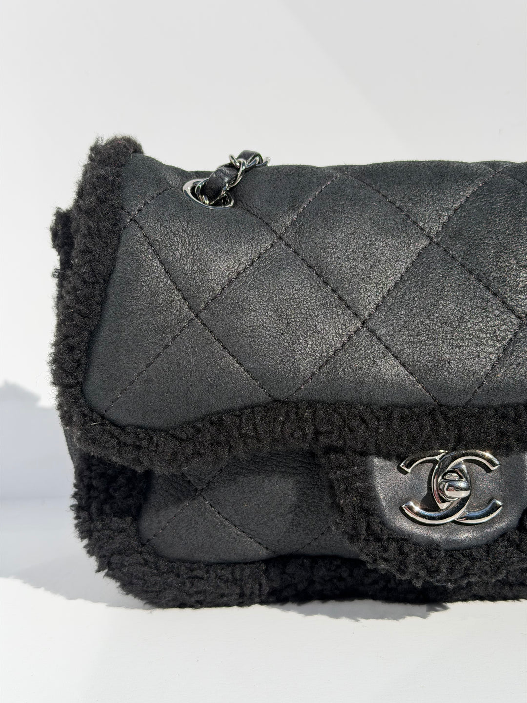 Chanel Medium Black Shearling Coco Neige Flap