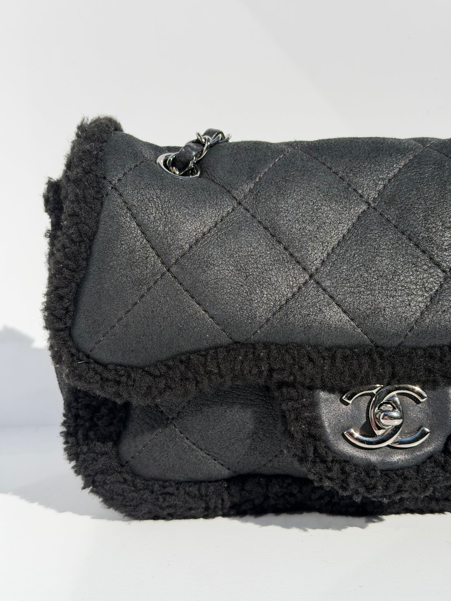 Chanel Medium Black Shearling Coco Neige Flap
