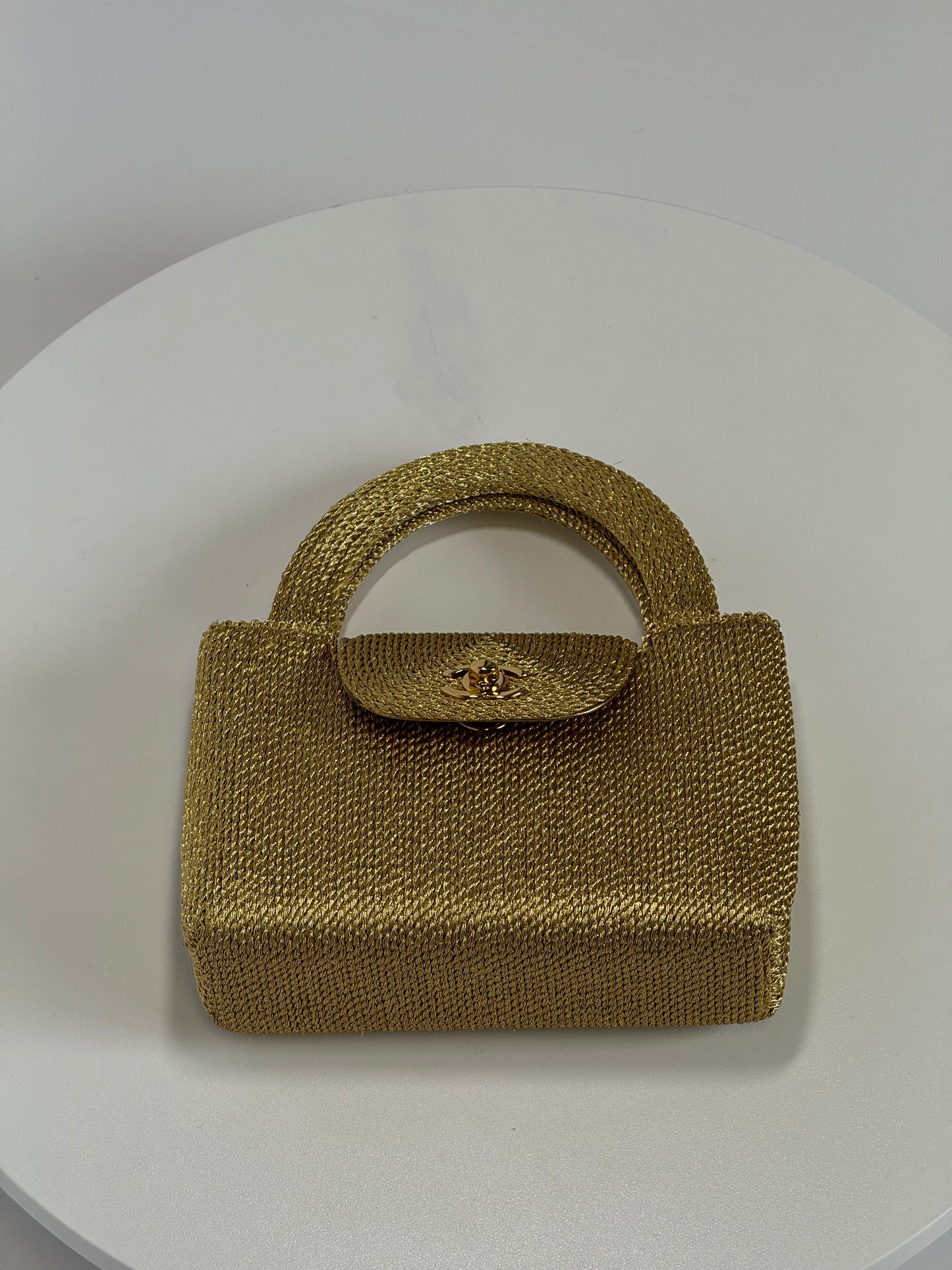 Chanel RARE 1998 Gold Silk Woven Mini Kelly