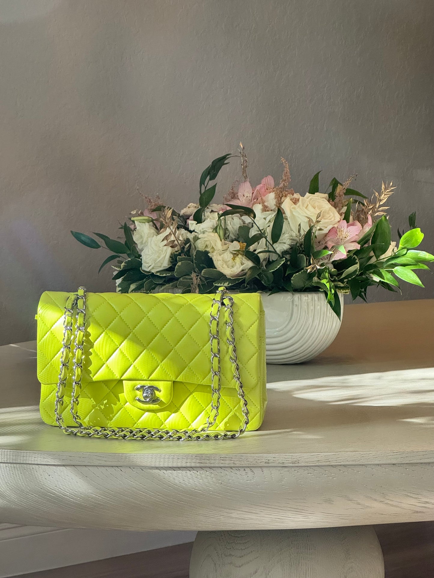 Chanel 21S Yellow Neon Lambskin Medium Flap Bag