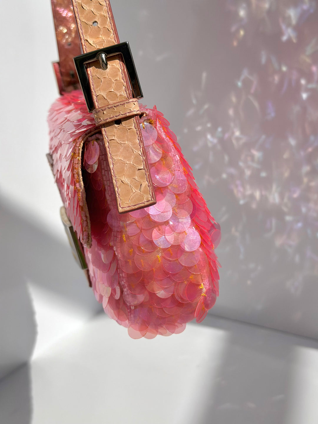 Fendi Pink Sequin Baguette Python Trim Silver Hardware 1998