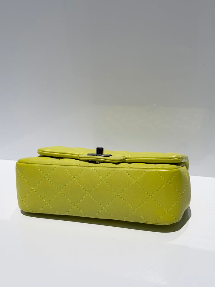 Chanel 21S Mini Classic Flap Lambskin Yellow Silver Hardware