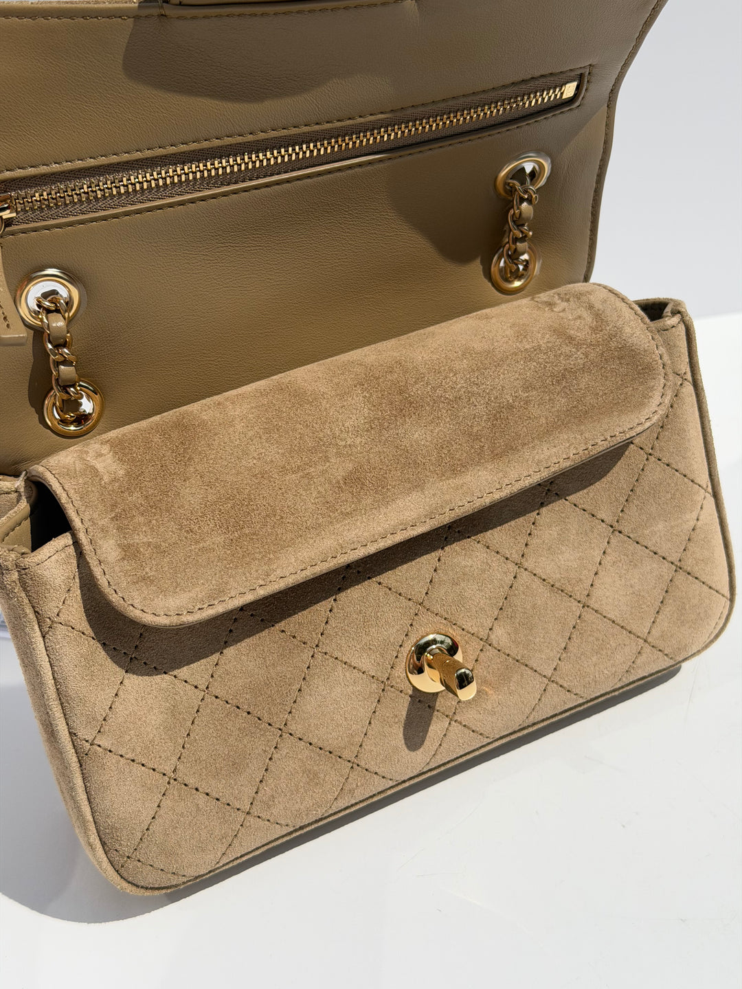 Chanel Mini Flap Souplissimo Suede Calfskin Dark Beige Gold Hardware 2026