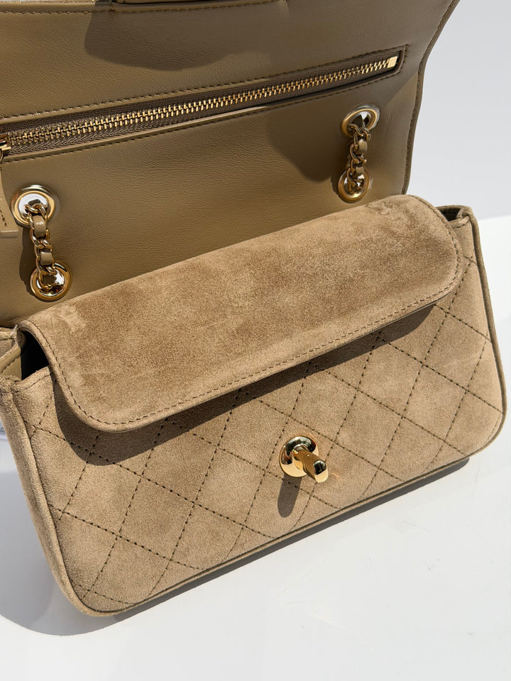 Chanel Mini Flap Souplissimo Suede Calfskin Dark Beige Gold Hardware 2026