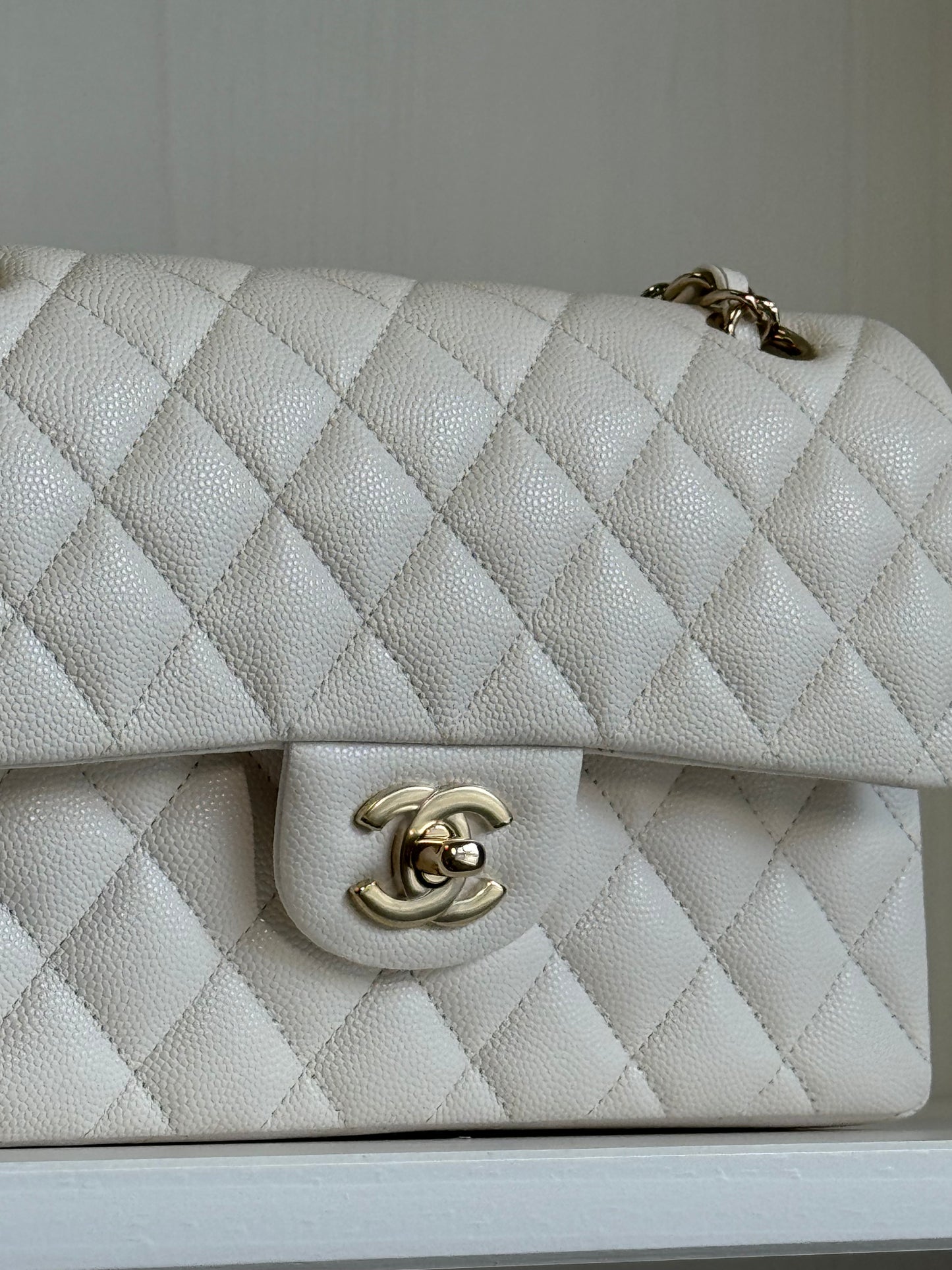 Chanel White Small Caviar Classic Flap Bag