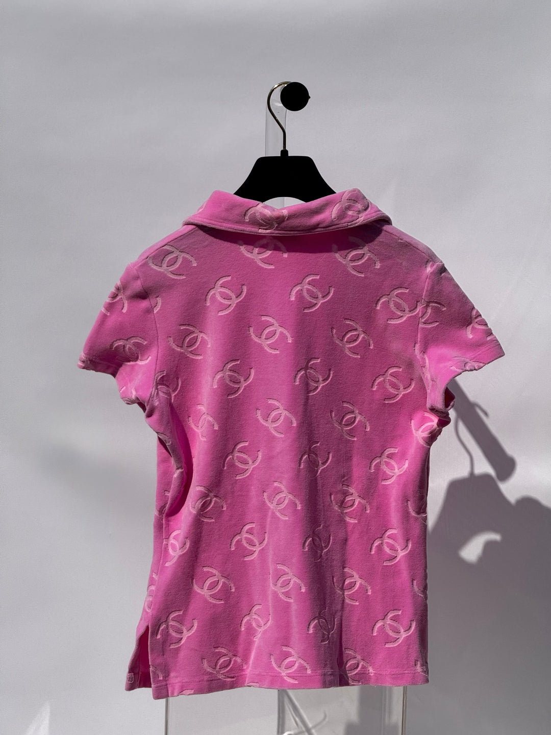 Chanel Spring 1996 Pink Velour CC Button Top X EstherandSasha