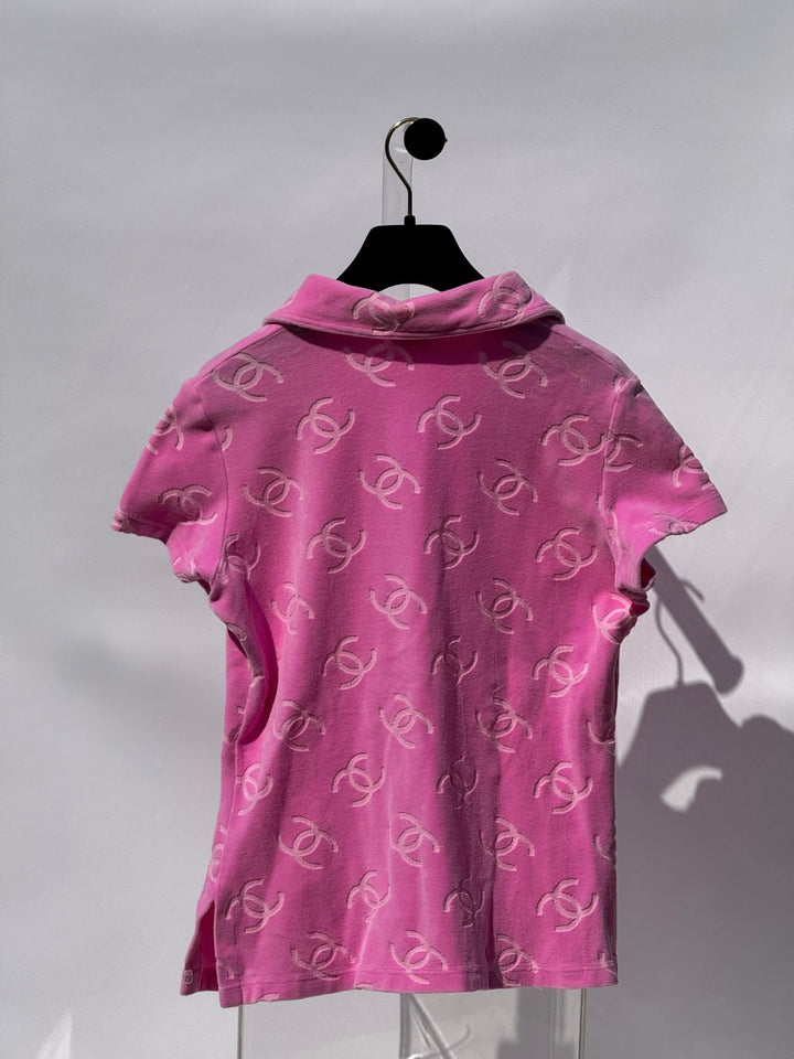 Chanel Spring 1996 Pink Velour CC Button Top X EstherandSasha