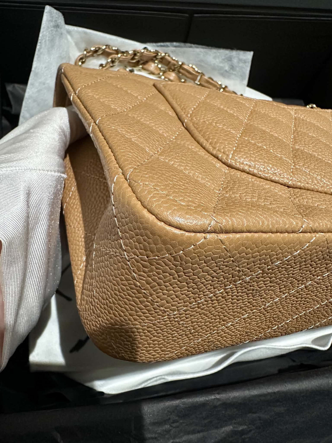 Chanel Medium Classic Flap Bag Dark Beige Caviar Gold Tone Hardware 2018